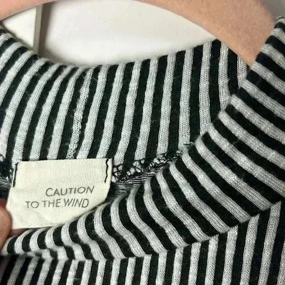 Caution To The Wind Ribbed Mock Neck Trapeze Dress Size Large Black/White Stripe - Picture 2 of 5